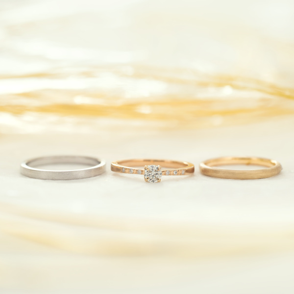 結婚指輪 婚約指輪手作りコース 3本制作 メンズpt900 レディースk18yg ヘアライン仕上げ エンゲージk18yg クリア仕上げ セットリング 横浜元町彫金工房 Ringraph リングラフ