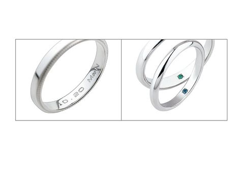 【スペシャルサービス】
ブライダルリング（ネックレス）には、お二人の記念日・お名前などご希望の文字をお入れいたします。またリングはアニバーサリーストーンをセッティングできます。※一部対応できないデザインもございます。