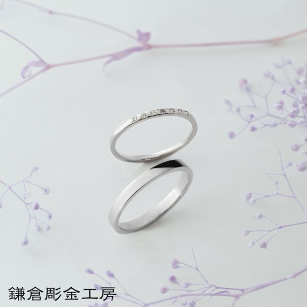 【鎌倉彫金工房】【ふたりでつくる結婚指輪】メンズpt900&レディースK18WG(クリア仕上げ)