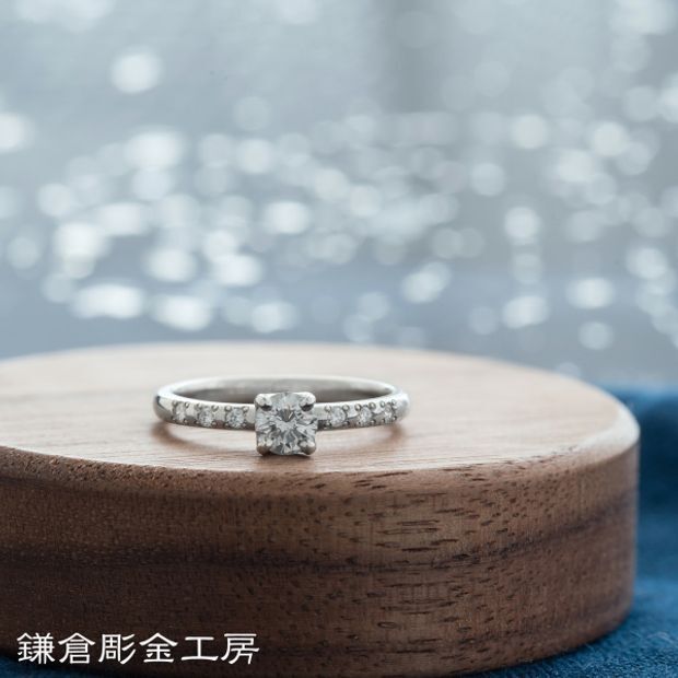 【鎌倉彫金工房】【想いを込める婚約指輪】ダイヤ＆メレ6つ・Pt900(プラチナ)クリア仕上げ