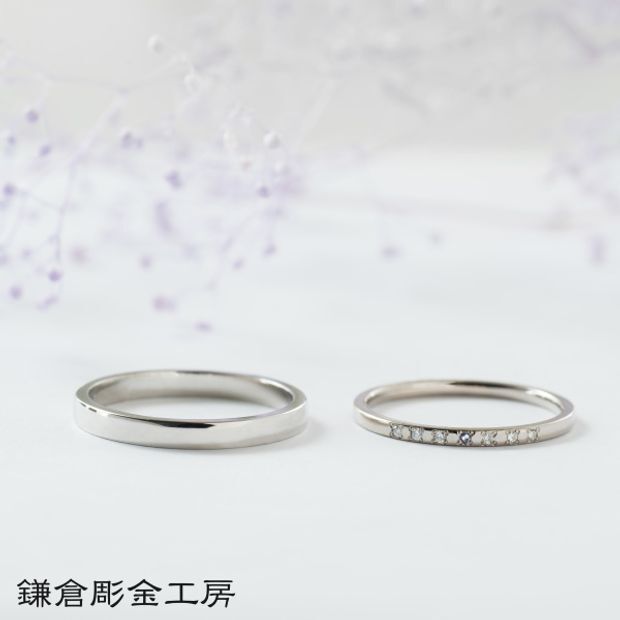 【鎌倉彫金工房】【ふたりでつくる結婚指輪】メンズpt900&レディースK18WG(クリア仕上げ)