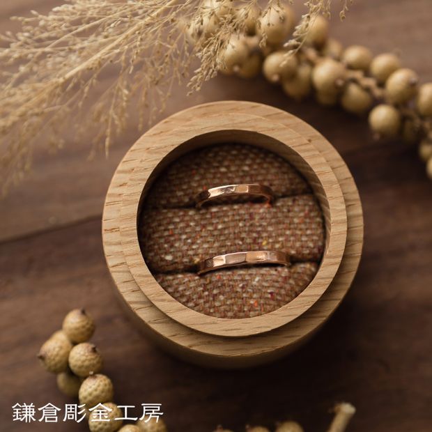 【鎌倉彫金工房】【ふたりでつくる結婚指輪】メンズK18PG&レディースK18PG(クリア仕上げ)