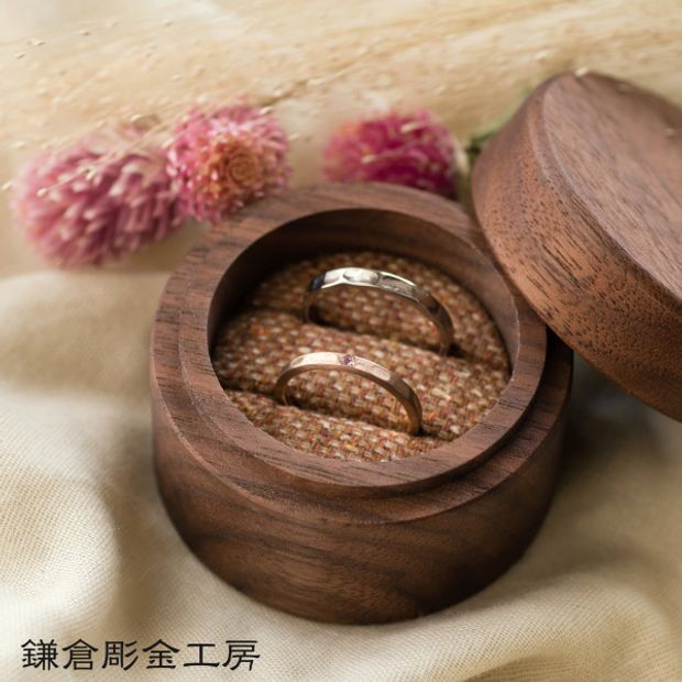 【鎌倉彫金工房】【ふたりでつくる結婚指輪】メンズK18WG(クリア仕上げ)&レディースK18PG(ヘアライン仕上げ)
