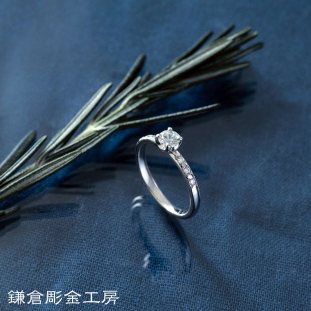 【鎌倉彫金工房】【想いを込める婚約指輪】ダイヤ＆メレ6つ・Pt900(プラチナ)クリア仕上げ