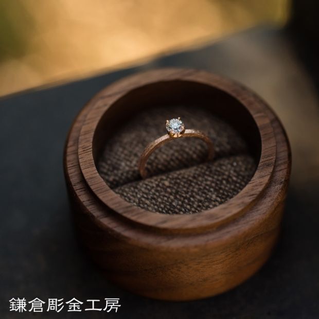 【鎌倉彫金工房】【想いを込める婚約指輪】ダイヤ・K18PG(ピンク)マット仕上げ