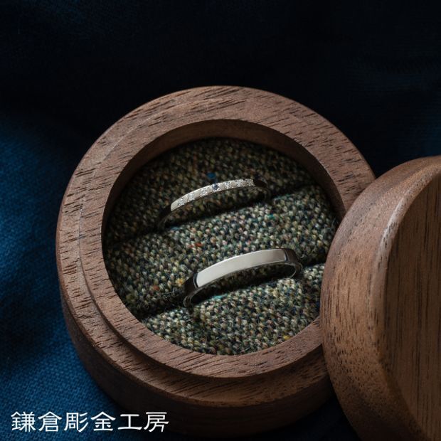 【鎌倉彫金工房】【ふたりでつくる結婚指輪】メンズpt900&レディースK18WG(クリア仕上げ)