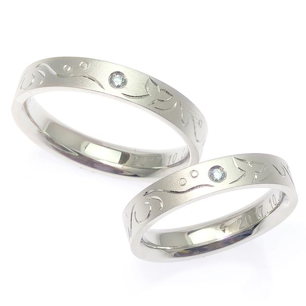 【TANZO.(鍛造指輪)】平打ストレート/手彫り＆ブルーダイヤモンド