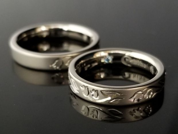 【TANZO.(鍛造指輪)】鍛造フルオーダーメイドで鈴蘭の手彫りマリッジ