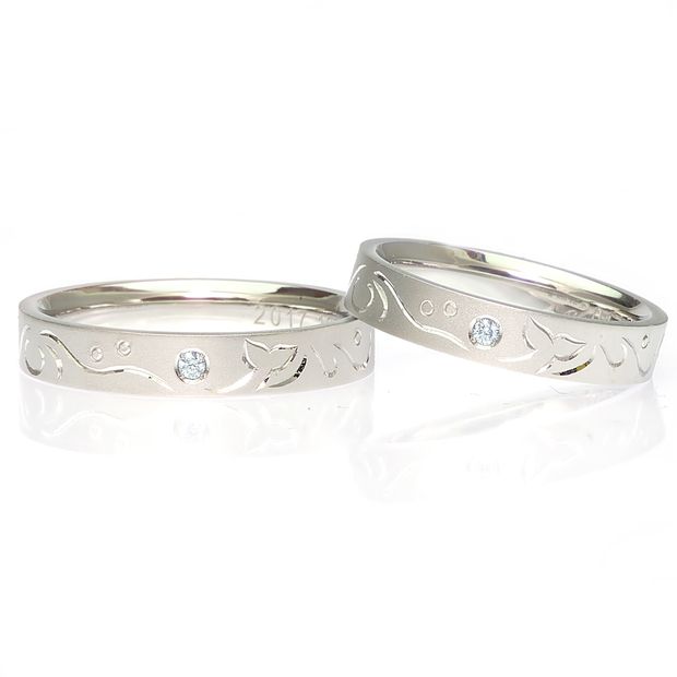 【TANZO.(鍛造指輪)】平打ストレート/手彫り＆ブルーダイヤモンド