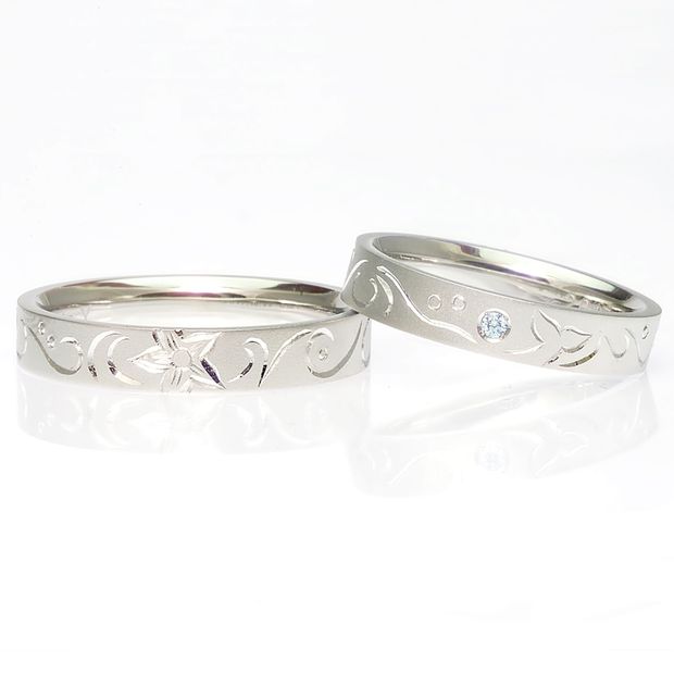 【TANZO.(鍛造指輪)】平打ストレート/手彫り＆ブルーダイヤモンド