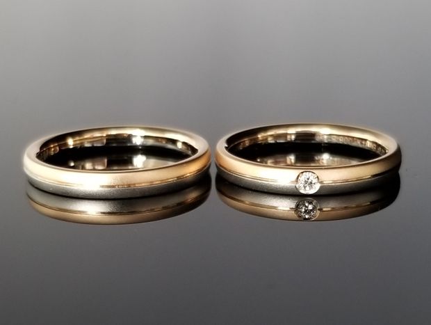 【TANZO.(鍛造指輪)】コーラルゴールドとプラチナ2色の鍛造指輪