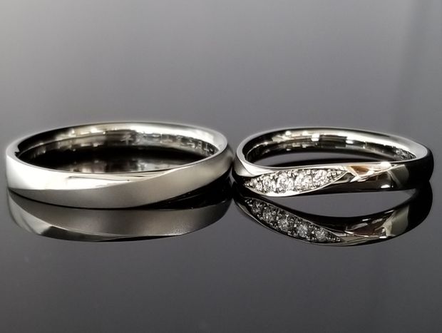 【TANZO.(鍛造指輪)】美しいウェーブデザイン+ダイヤモンドの結婚指輪