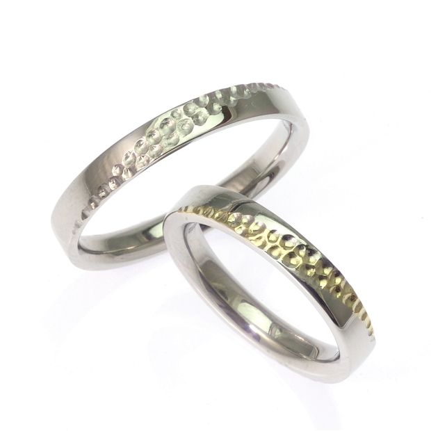 【TANZO.(鍛造指輪)】平打ストレート＆槌目デザイン入り