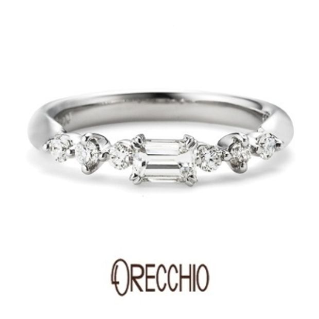 【ORECCHIO(オレッキオ)】＜pipi～ピピ＞PE-1403 婚約指輪　四角ダイアと丸いダイアのミックスが女性らしいキュートな指輪