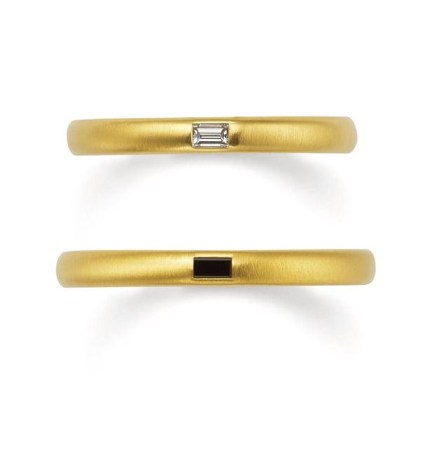 【ORECCHIO(オレッキオ)】＜aman～アマン＞AM-2309/AM2310 細身でマットなアームにバゲットカットダイヤがアクセントの結婚指輪