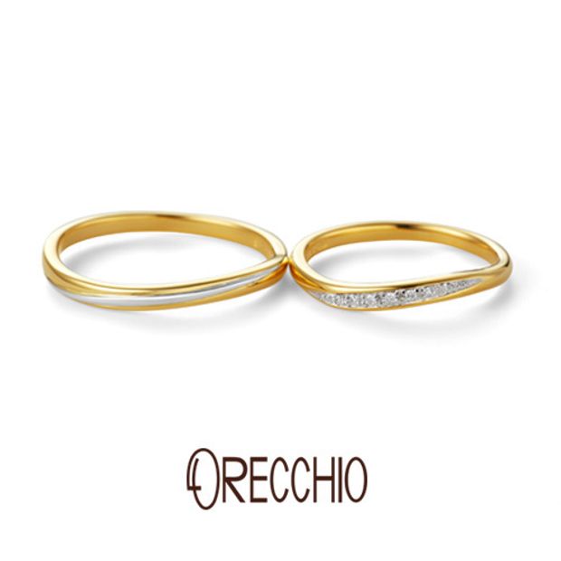 【ORECCHIO(オレッキオ)】ヴィヴァーチェ～vivace　緩やかなゴールド&times;プラチナの曲線がエレガントな結婚指輪