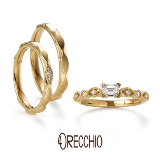 【ORECCHIO(オレッキオ)】ゼラニウム～　マーキス型のブロックが連なった動きのある軽やかな結婚指輪