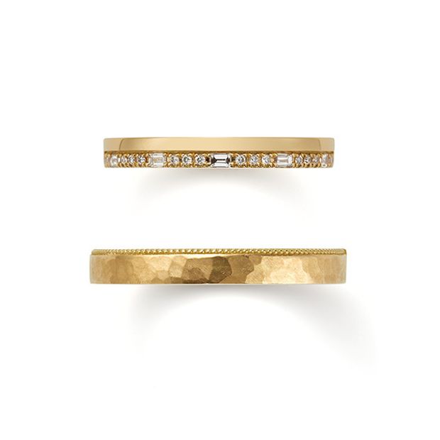 【ORECCHIO(オレッキオ)】＜safari～サファリ＞細い2本の指輪を重ねたようデザインはシンプルな婚約指輪との重ね着けでおしゃれな演出。メンズの拘りはミルグレインとハンマー仕上げで　FM‐2223/FM‐2224