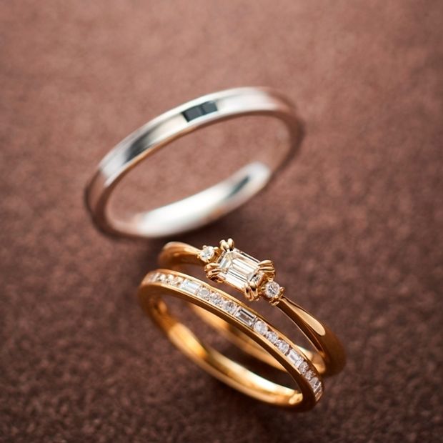 【ORECCHIO(オレッキオ)】＜siena～シエナ＞SM-2111/PM-2401　四角いダイア&times;丸いダイアをセッティングしたエタニティタイプの結婚指