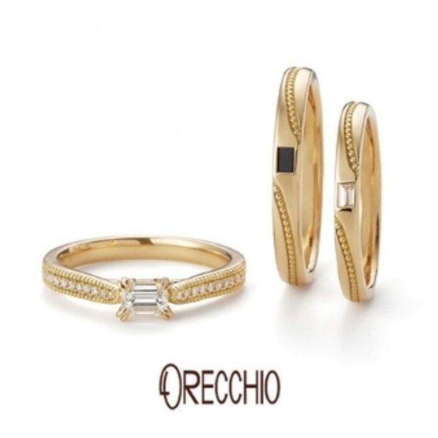 【ORECCHIO(オレッキオ)】フランキンセンス～ミル打ちの曲線とバゲットダイヤが光る着け心地の良い結婚指輪