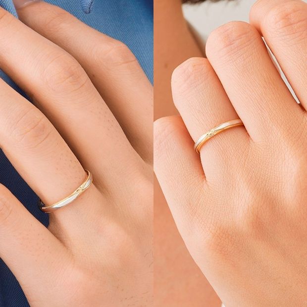 【ORECCHIO(オレッキオ)】セグイド～seguido　クロスに走るミルグレインが指元を華やかに演出する結婚指輪
