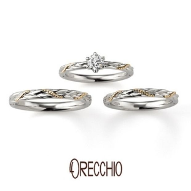【ORECCHIO(オレッキオ)】カンタービレ ～　編み込みのようなアームにPTとYGのコンビで個性的な結婚指輪