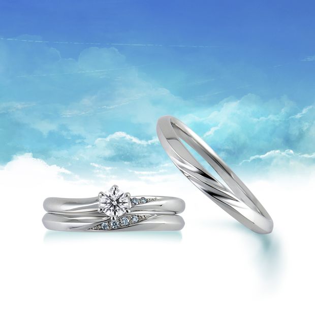 【アネリディギンザ(ANELLI DI GINZA)】重ねづけおすすめ！「No.25そら」いい夫婦ブライダル　アイスブルーダイヤ