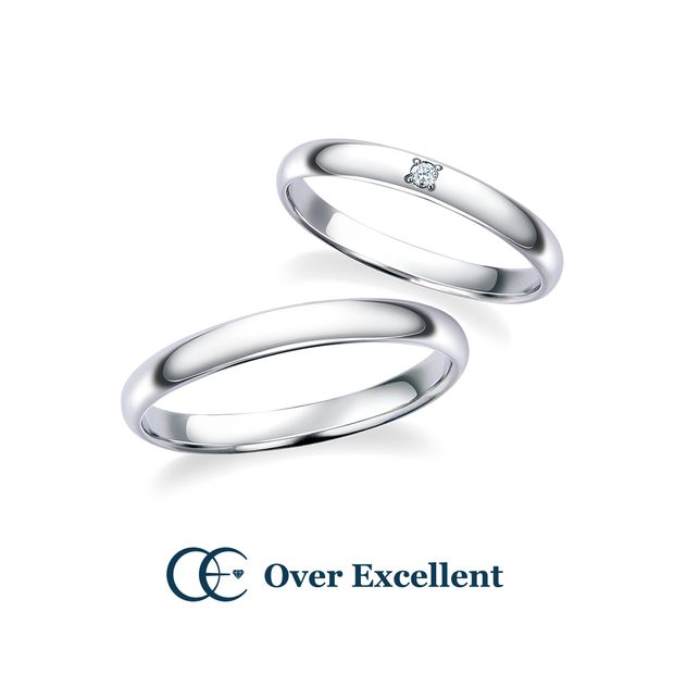 【Over Excellent(オーバーエクセレント)】【Nicotiana　ニコチアナ　～あなたがいれば～】　王道の甲丸フォルムのデザイン。上品な輝きのダイヤモンド入りマッリジリング。