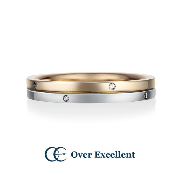 【Over Excellent(オーバーエクセレント)】【Harmony ハーモニー -ふたりの和音-】ゴールドとプラチナのコンビネーションがモダンな印象。シャープなラインが素材をぐっと引き立てて。
