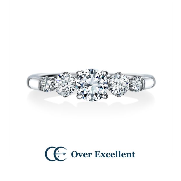 【Over Excellent(オーバーエクセレント)】【Calceolaria カルセオラリア -私の伴侶に-】4本爪スタイルでモダンなスタイルに、瑞々しく輝くメレダイヤモンドをセッティング。