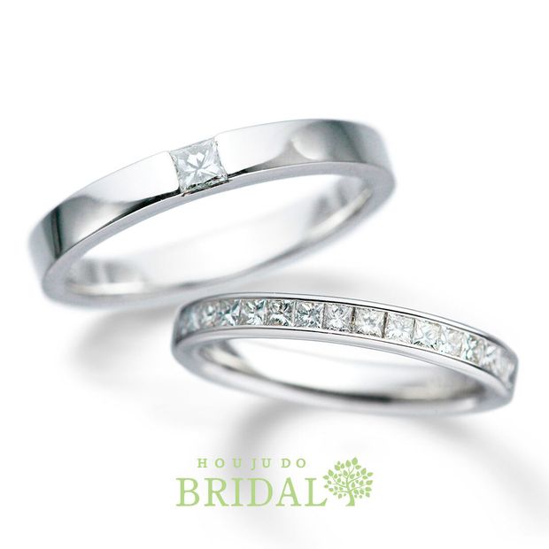 【宝寿堂(ほうじゅどう)】【宝寿堂】プリンセスカットダイヤモンドでシンプル＆半周メレの華やかハーフエタニティ《HD2852/KD2555》 ｜宝寿堂(ほうじゅどう)の結婚指輪