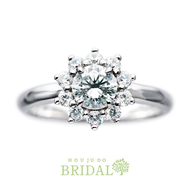 【宝寿堂(ほうじゅどう)】【宝寿堂】太陽の様に輝くヘイロータイプのエンゲージリングです。《HD02885》 ｜宝寿堂(ほうじゅどう)の結婚指輪