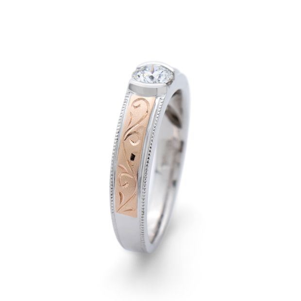 【MIORING(ミオリング)】MIORING 桜ゴールドにダイヤを埋め込んだ毎日身につけられる婚約指輪 染唯-そめい-