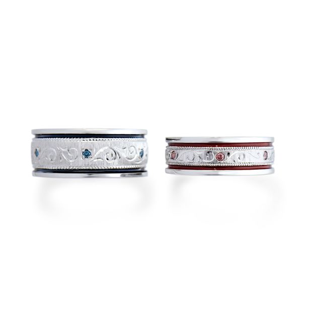 【MIORING(ミオリング)】MIORING 紡 -つむぎ- 漆（うるし）と重ね彫り彫刻が華やかな鍛造結婚指輪