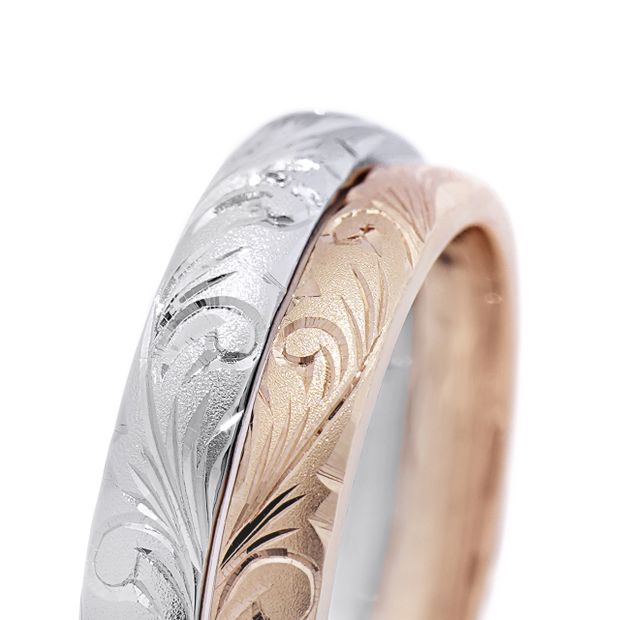 【MIORING(ミオリング)】MIORING 若瑞樹 -わかみずき- 細身リングに和彫りの唐草模様が煌めく鍛造結婚指輪