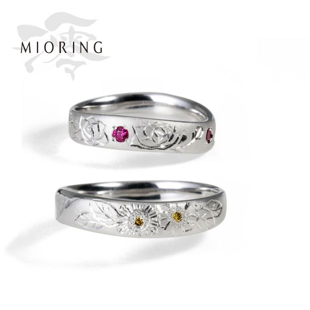 【MIORING(ミオリング)】フジテレビ系「愛の、がっこう。」着用モデル MIORING 匠花Ⅱ 薔薇・向日葵 -しょうかに ばら・ひまわり- 和彫りと和紙が祝福する結婚指輪