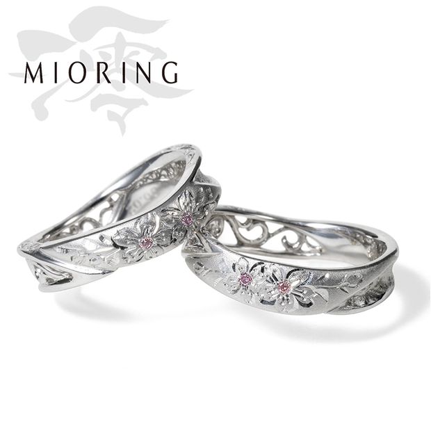 【MIORING(ミオリング)】MIORING 匠花Ⅰ 桜 -しょうかいち さくら- 和彫りと透かし＆和紙が祝福する結婚指輪