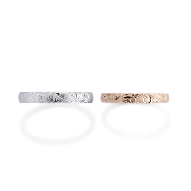 【MIORING(ミオリング)】MIORING 若瑞樹 -わかみずき- 細身リングに和彫りの唐草模様が煌めく鍛造結婚指輪