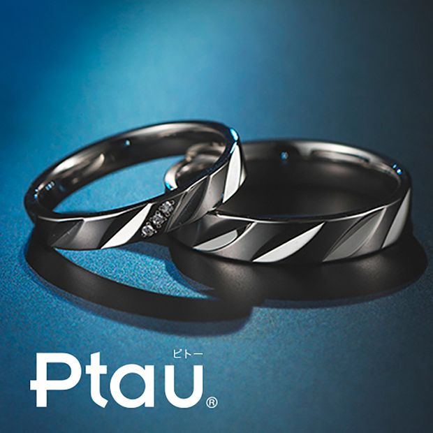 【Ptau(ピトー)】リングの１周に斜めに入ったカットは新緑の葉。光にあたると角度によって輝きが変わるデザイン≪リーフフラット≫