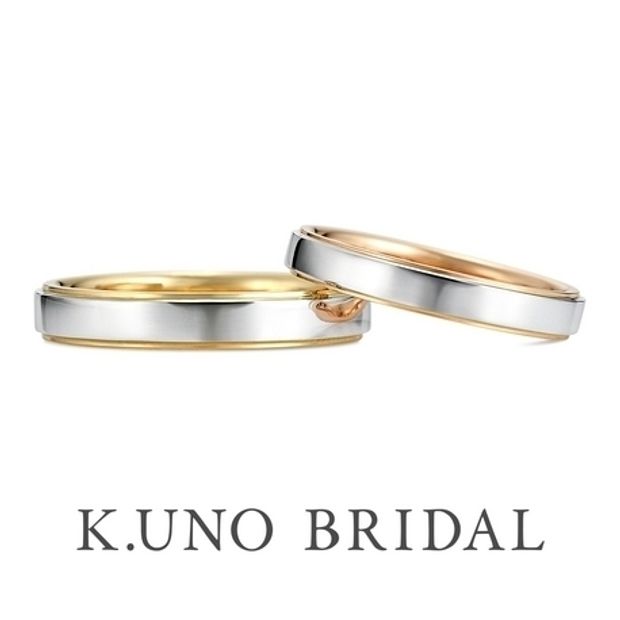 【hirai art gallery(ヒライアートギャラリー)】シンプルなリングの内側をイエローとピンクに【ケイウノ 月日(平打ちタイプ) 】