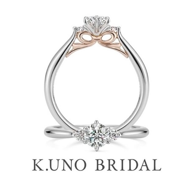 【hirai art gallery(ヒライアートギャラリー)】側面にリボンをさりげなくあしらった婚約指輪 【ケイウノ リボン】