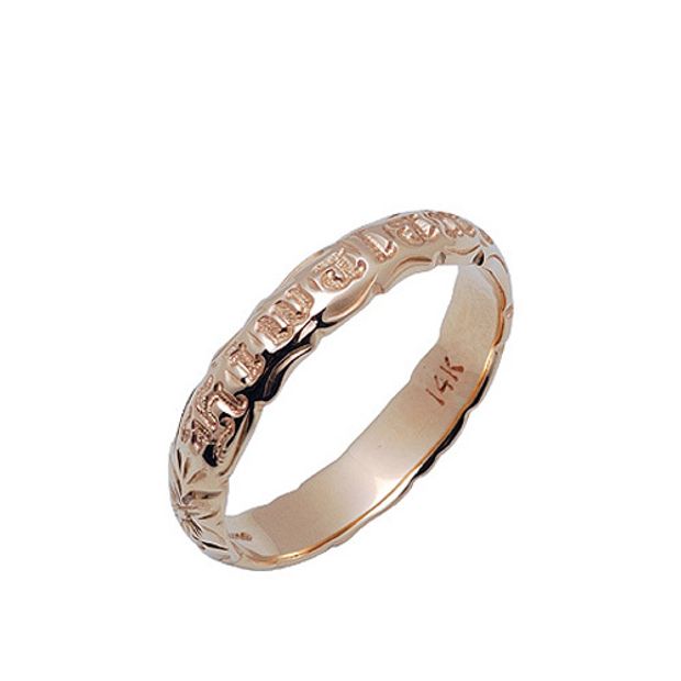 【LOVEST(ラヴェスト)】K14PGピンクゴールド/K14YGイエローゴールド・甲丸・オールフラワー・4㎜幅・1.2㎜厚み・カット・彫り・ハワイ製