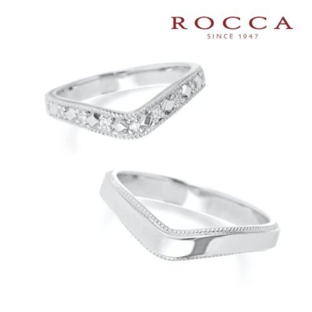 【ROCCA(ロッカ)】【ROCCA】細身で指が綺麗に見えるアンティークなマリッジリング AN-Pt-2D/2L