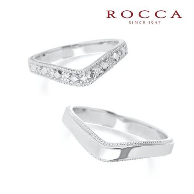【ROCCA(ロッカ)】【ROCCA】細身で指が綺麗に見えるアンティークなマリッジリング AN-Pt-2D/2L