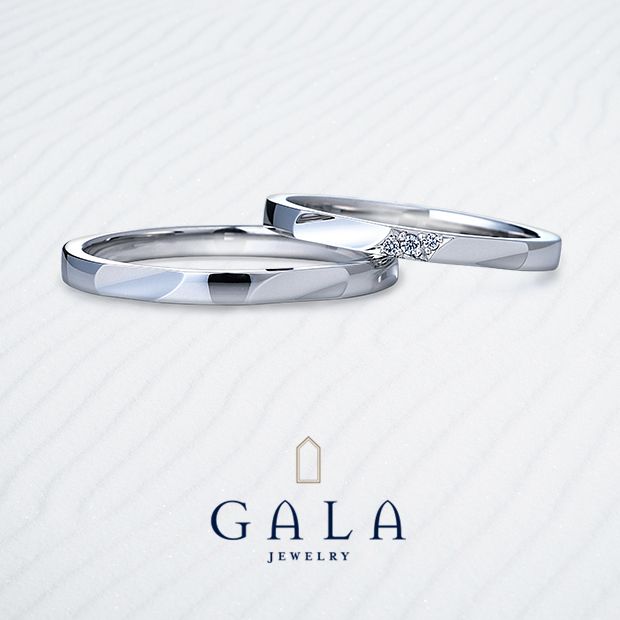 【GALA JEWELRY(ガラジュエリー)】【GALA】立体的なカット面が細身ながらプラチナの光沢を引き立たせるデザイン☆