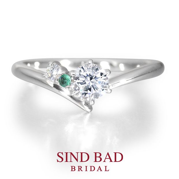 【SIND BAD(シンドバット)】【夏銀河（なつぎんが）】寄り添う織姫と彦星　【二人の誕生石をセット】【4月誕生石ダイヤモンド・5月誕生石エメラルド】 