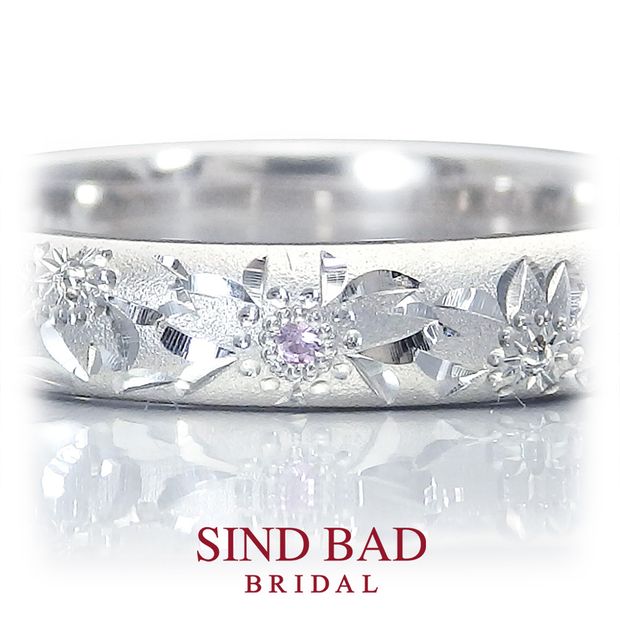 【SIND BAD(シンドバット)】和彫シリーズ -TAKUMI- 桜 和テイスト プラチナ ピンクサファイア ・ダイヤ オーダーメイド