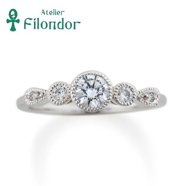 【アトリエフィロンドール】【アトリエ・フィロンドール】HISTOIRE アンティークレースのようなミル打ちとダイヤを埋め込んだベゼルセッティングが魅力のエンゲージリング Julie -ジュリー-