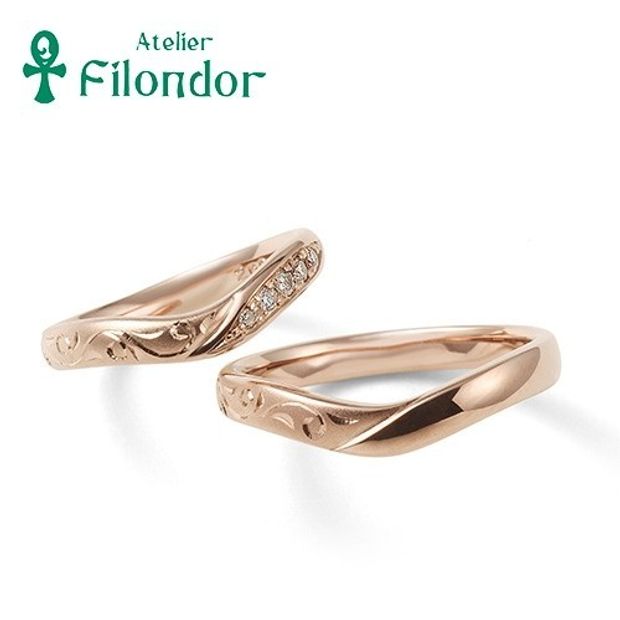 【アトリエフィロンドール】【アトリエ・フィロンドール】MIORING 「桜ゴールド」がやさしく輝く和彫りセットリング 花衣-はなごろも-