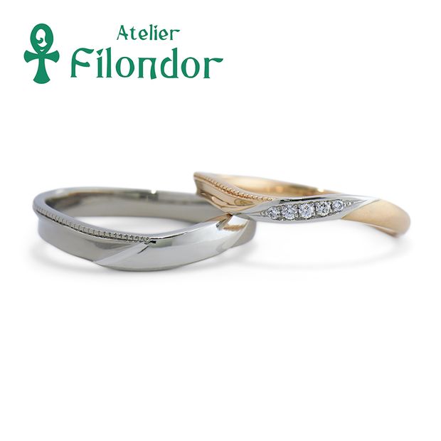 【アトリエフィロンドール】【アイシー～瞬間記憶捜査・柊班～特別版着用モデル】ウェーブ＆ミル打ちの結婚指輪 Carine